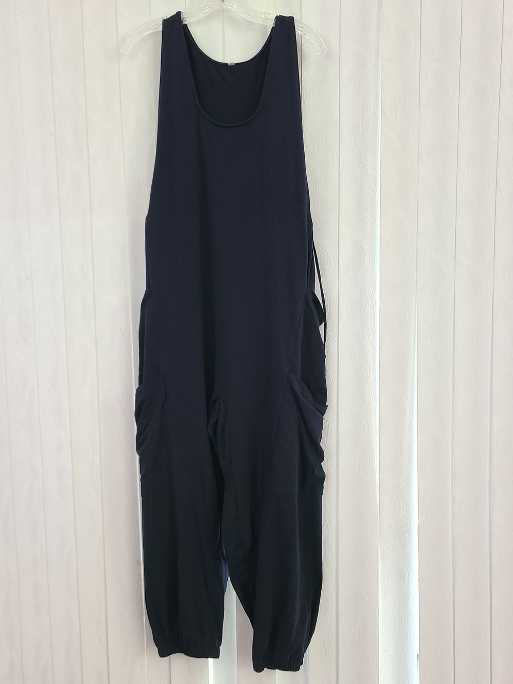 Unbrand Sz M Navy Stretchy Relaxed Boho Lagenlook Side Pickets Jumpsuit